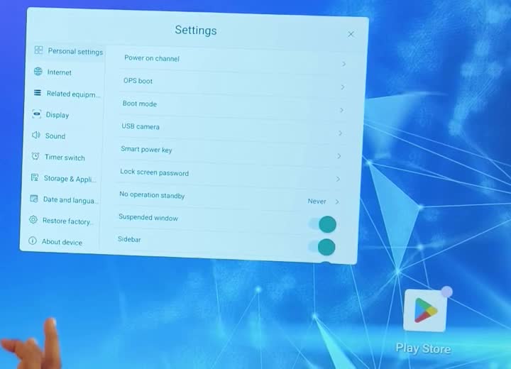 TV Settings window with Restore factory circled